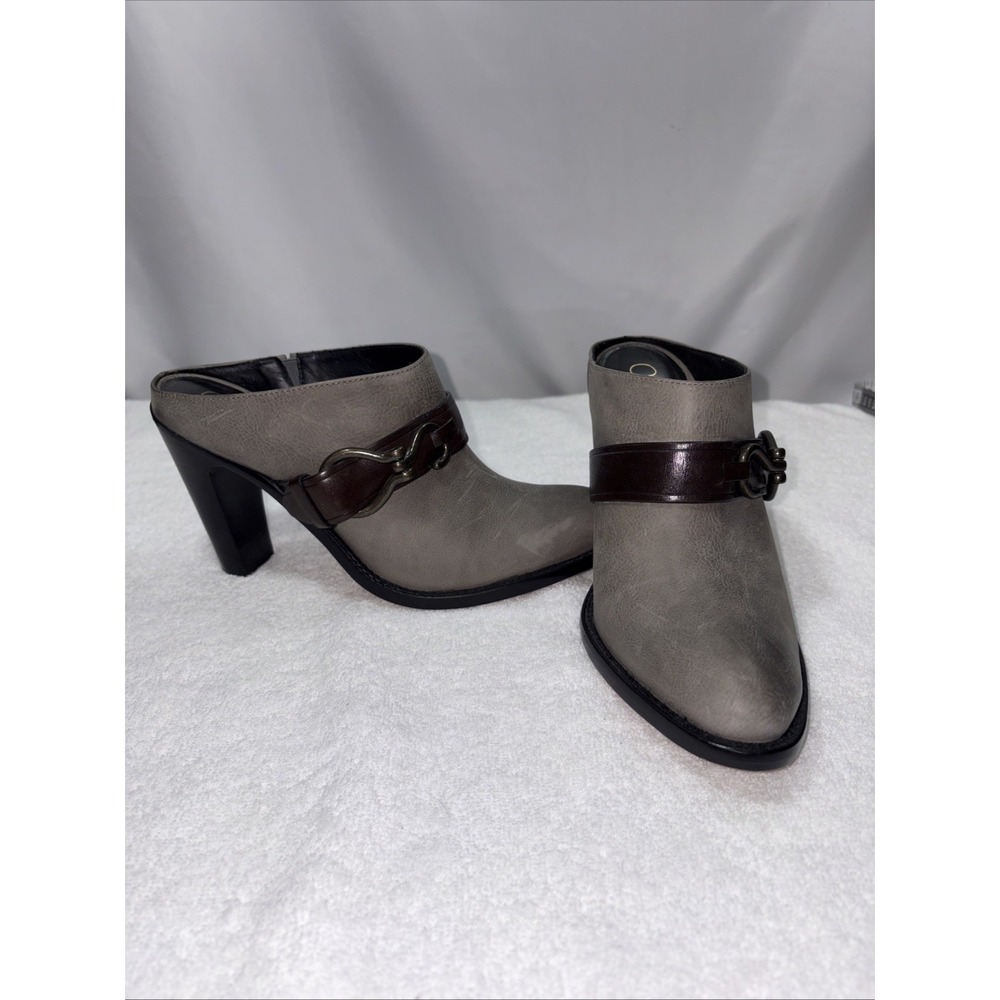Cole Haan Collab Tantivy Gray Leather Heeled Mules Harness Buckle 9B D32544